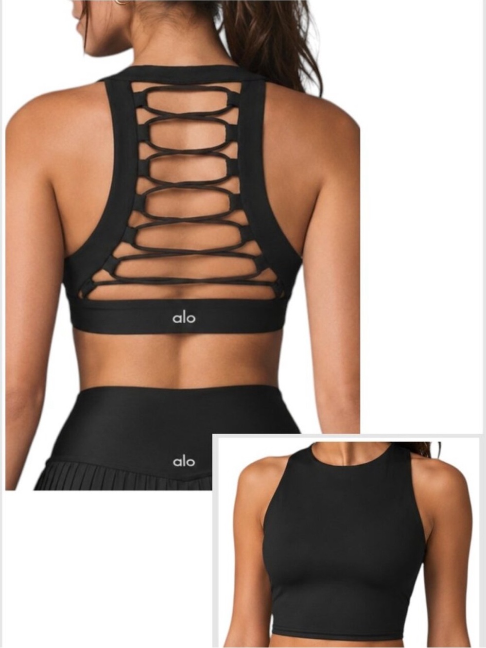 Alo Yoga Movement Crop Top Black Lace Up Racerback S